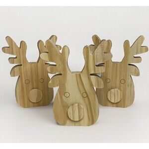 Mondo Llama 6-1/2” Unfinished Wooden Holiday Craft Reindeer Face Set Of 3 New!